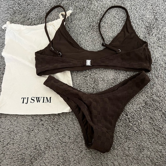 TJ Swim Matching Set in Chocolate Check Terry - Picture 3 of 6